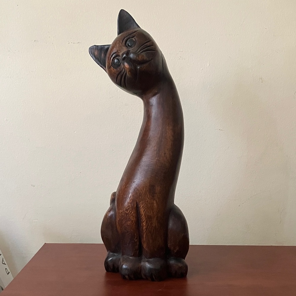 Handcrafted Wooden Cat Sculpture